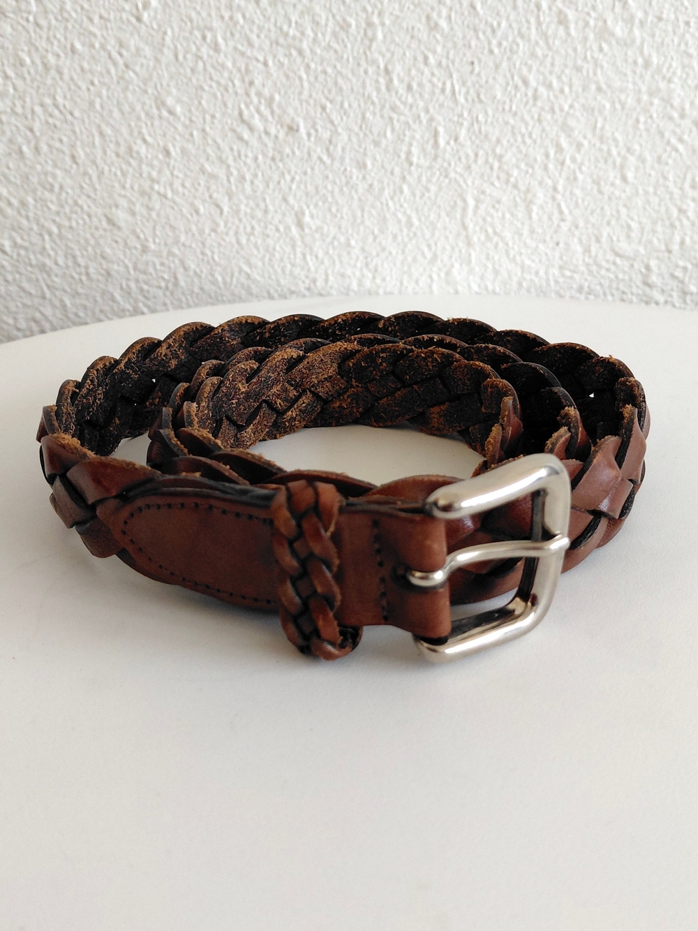 Vtg J.Crew Braided Brown Leather Jeance Belt Made In USA